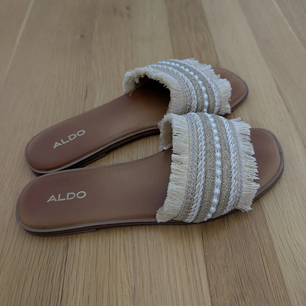 ALDO Women's Tan Fringe Slide Sandals - Picture 2 of 6